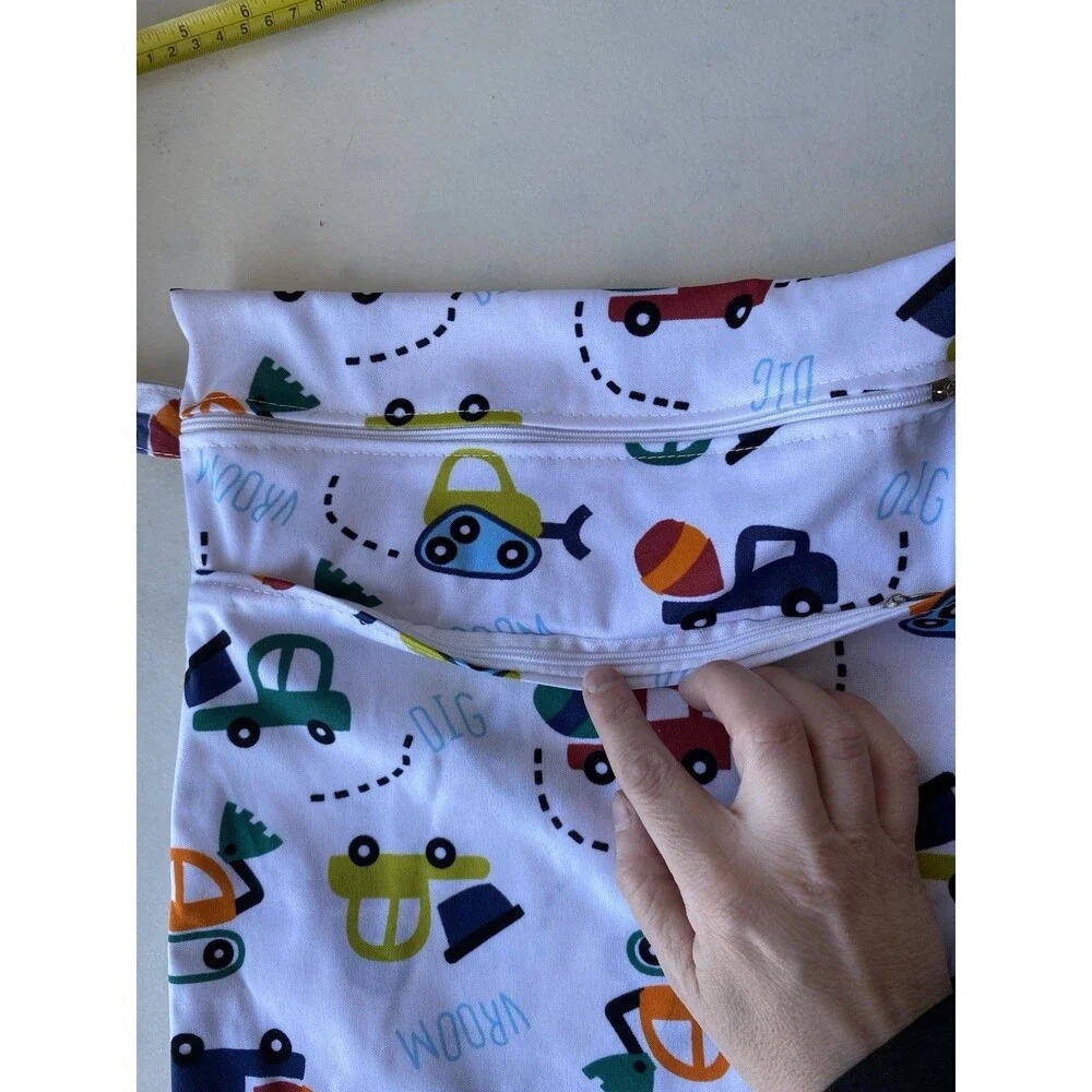 BabyMojos Construction Trucks Vroom Dig Wet Bag Dual Zipper Pockets